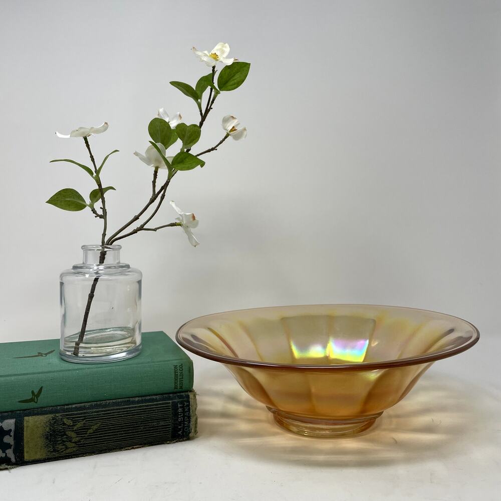 Vintage Marigold Depression Carnival Glass Shallow Bowl